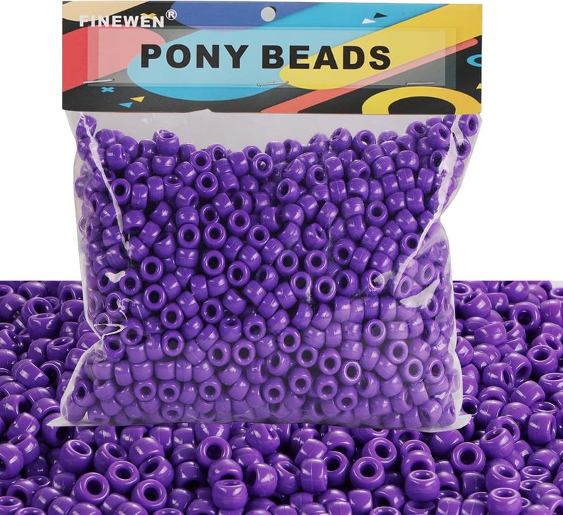 Purple Pony Beads(1200Pcs 6x9mm),Craft Beads for Jewelry Making, Hair Braiding & DIY Crafts (Purple)